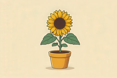 Sunflower in a pot on a beige background. Vector illustrationの写真素材