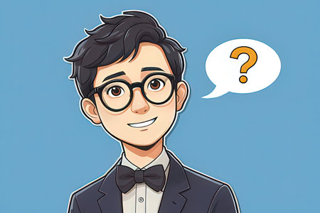Man with question mark on blue background. Vector illustration in cartoon style.
