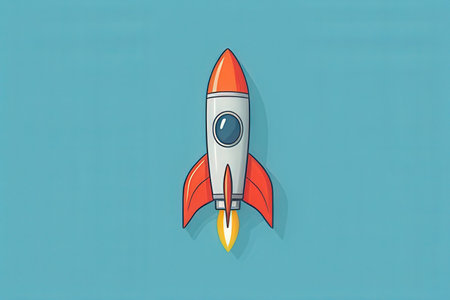 Space rocket icon on blue background. Vector illustration. Eps 10.の写真素材