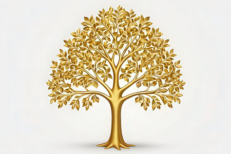 Golden tree isolated on white background. Vector illustration for your design.の写真素材