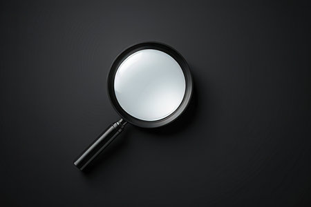 magnifying glass on black background, 3d render, top viewの写真素材