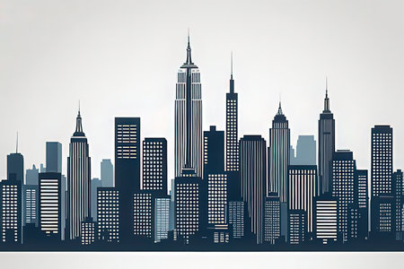 Modern city skyline with skyscrapers. Business concept. Vector illustration.の写真素材