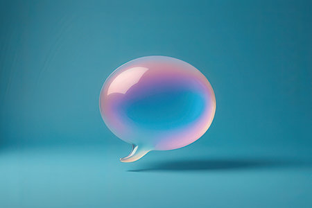 Transparent bubble speech on blue background. 3d render illustration.