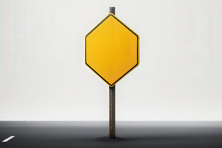 Blank yellow traffic sign on the road. 3d rendering.の写真素材