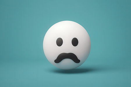 Emoticon with sad face on blue background. 3d illustrationの写真素材