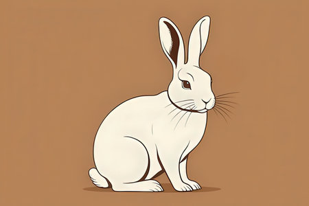 Illustration of a white rabbit sitting on a brown background with shadowの写真素材