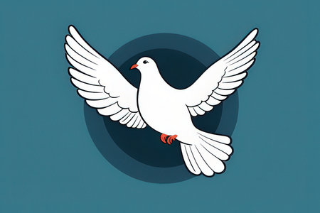 White dove flying in the blue sky. Stylized vector illustration.の写真素材