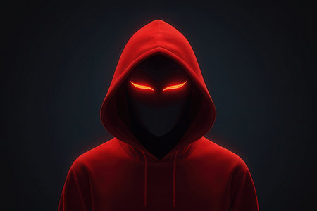 Hooded man in a red hoodie on a dark background