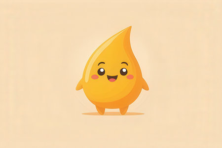 Cute cartoon yellow water drop character. Vector illustration of cute character.の写真素材