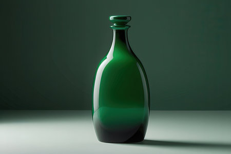 Empty green glass bottle on a dark background. 3D rendering.の写真素材