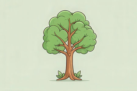 Vector illustration of a cartoon green tree on a light green background.の写真素材