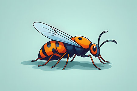 Illustration of a cartoon wasp on a light blue background.の写真素材