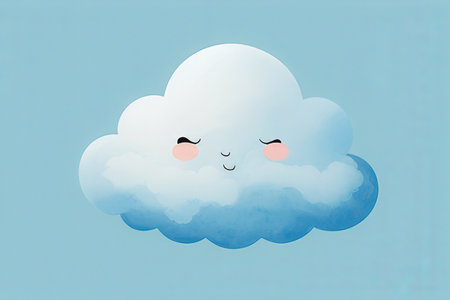 Illustration of a cute kawaii cloud on a blue background