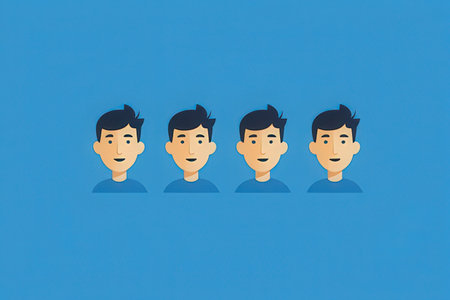 group of people with different hairstyles on blue background. vector illustrationの写真素材
