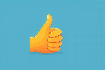 Thumb up icon. Vector illustration. Isolated on blue background.の写真素材