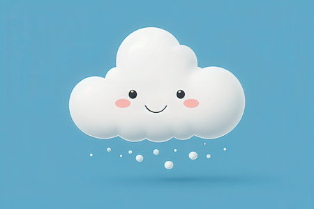 Cute cloud with raindrops on blue background. Vector illustration.の写真素材