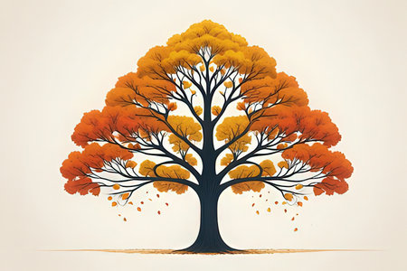 Autumn tree with orange leaves. Illustration in vector format.