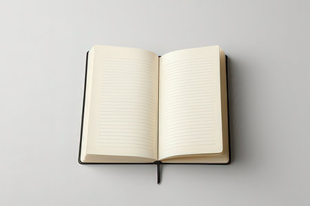 Open book on white background, top view. Mockup for design