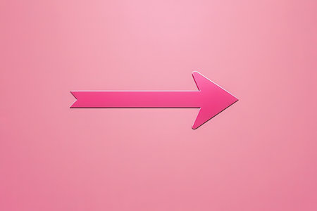 Pink arrow icon on pink background with copy space. 3D rendering