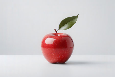 Red apple with green leaf on white background. 3D illustration.の写真素材
