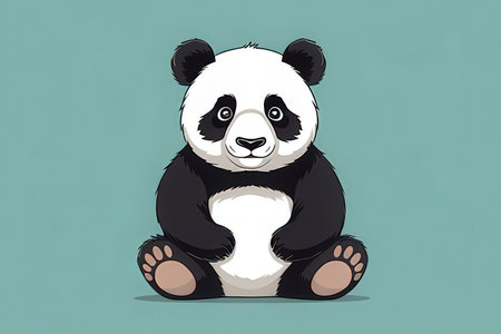 Cute cartoon panda sitting on the floor. Vector illustration.の写真素材