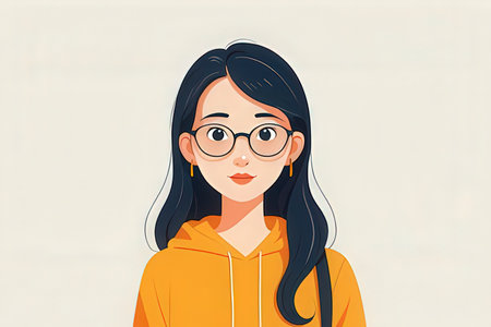 Beautiful young woman in yellow hoodie and glasses. Vector illustrationの写真素材