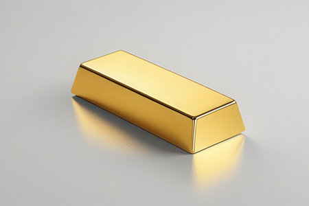 Gold ingot on a gray background. 3d rendering. Computer digital drawing.