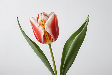 Red and white tulip flower isolated on white background. Studio shot.の写真素材