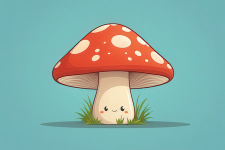 Funny cartoon mushroom. Vector illustration of a funny mushroom character.の写真素材