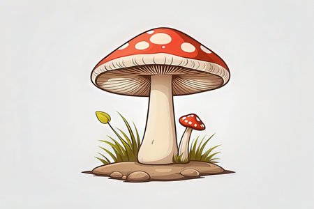 illustration of mushroom on a white background in a cartoon style.の写真素材