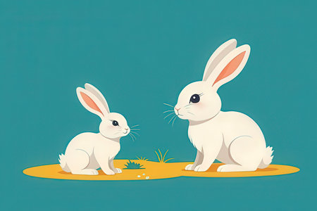 Rabbits in the grass. Vector illustration. Cartoon style.の写真素材