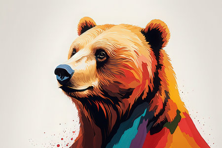 Colorful portrait of a brown bear on a white background. Illustrationの写真素材
