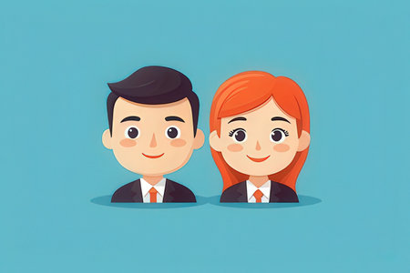 Businessman and businesswoman looking at each other. Vector illustration.の写真素材