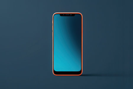 Smartphone with blank screen on a blue background. 3d renderingの写真素材