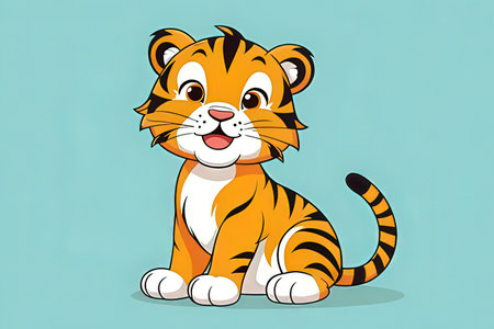 Cute tiger cartoon on blue background, vector illustration, eps10の写真素材