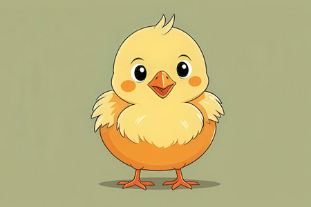 Cute little chicken on a green background. Vector cartoon illustration.の写真素材