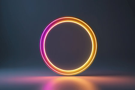 Neon circle on a dark background. 3d rendering mock up