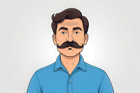 Vector illustration of a man with a mustache in a blue shirt.の写真素材