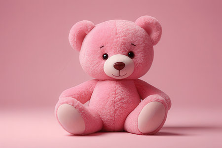 Pink teddy bear on pink background. 3d render illustration.の写真素材