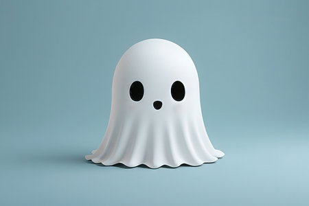 White ghost on blue background. Halloween concept. 3D Renderingの写真素材