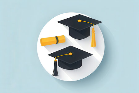 Graduation cap and diploma on white background. Flat style vector illustration.の写真素材