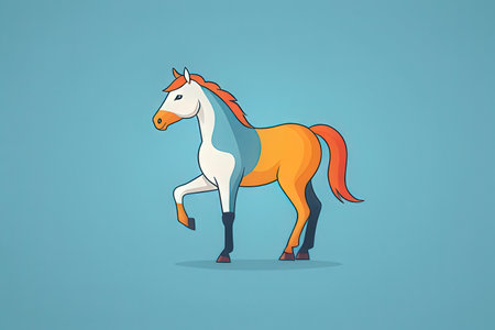 Horse running on a blue background. Vector illustration, flat design.の写真素材