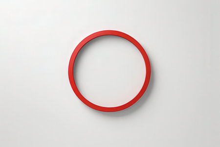 3d rendering of a red circle on a white wall with a shadowの写真素材