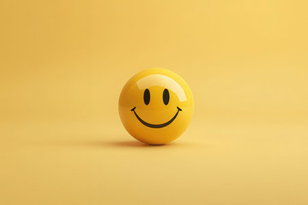 Smiley face on a yellow background. 3d render. Emoticonの写真素材
