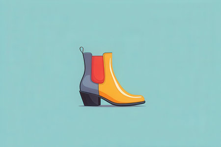 Illustration of a pair of women's boots on a blue backgroundの写真素材