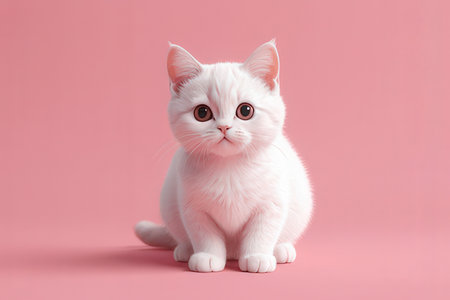 White british shorthair cat sitting on a pink background.の写真素材