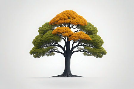 Tree with yellow leaves on a white background. 3d rendering.