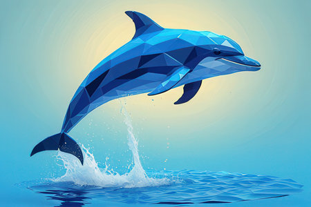 dolphin jumping out of the water on a blue background. 3d renderingの写真素材