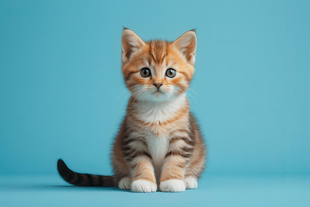 Studio photography of a scottish straight shorthair cat on colored backgroundsの写真素材