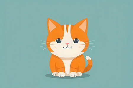 Cute cartoon cat sitting on a blue background. Vector illustration.の写真素材